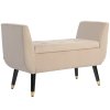 HOMCOM Luxusní sedací lavice Čalouněná lavice s úložným prostorem Područky Truhlicová lavice Sametový polyester kaučukovník Béžová 107 x 42 x 65 cm
