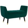 HOMCOM Luxusní sedací lavice Čalouněná lavice s úložným prostorem Područky Truhlicová lavice Sametový polyester kaučukovník Zelená 107 x 42 x 65 cm
