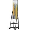 HOMCOM Celoplošné zrcadlo, 42 x 155 cm, stojící zrcadlo s poličkou, stojící zrcadlo s kolečky, podlahové zrcadlo do ložnice, obývacího pokoje, černá barva