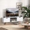 HOMCOM TV skříňka, TV stolek pro televizory do 65 palců, nízká deska se 2 skříňkami a 2 policemi, TV skříňka do obývacího pokoje, 150 x 39 x 50 cm Bílá