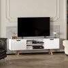 HOMCOM TV skříňka, TV stolek pro televizory do 65 palců, nízká deska se 2 skříňkami a 2 policemi, TV skříňka do obývacího pokoje, 150 x 39 x 50 cm Bílá