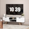 HOMCOM TV skříňka, TV stolek pro televizory do 65 palců, nízká deska se 2 skříňkami a 2 policemi, TV skříňka do obývacího pokoje, 150 x 39 x 50 cm Bílá
