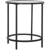 HOMCOM Odkládací stolek kulatý se skleněnou deskou, kovový rám, konferenční stolek, noční stolek do obývacího pokoje, ložnice, černý, Ø48 x 54,7 cm