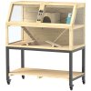 PawHut dřevěná klec pro křečka zakrslého, 87 x 43 x 101 cm Klec pro hlodavce s policí, lahví na vodu, bouda, houpačky, klec pro malá zvířata s kolečky, rampy, přírodní dřevo