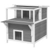 PawHut kočičí jeskyně, kočičí bouda z jedlového dřeva, kočičí domek s balkonem, vchody, pro kočky do 5 kg, venkovní, 64 x 87 x 76 cm, světle šedá