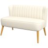 HOMCOM 2místná pohovka dvoumístná, loveseat se vzhledem lnu, dvoumístná pohovka s dřevěnými nohami, nosnost do 150 kg, krémově bílá, 117 x 56,5 x 77 cm | Aosom
