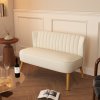 HOMCOM 2místná pohovka dvoumístná, loveseat se vzhledem lnu, dvoumístná pohovka s dřevěnými nohami, nosnost do 150 kg, krémově bílá, 117 x 56,5 x 77 cm | Aosom