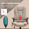 Kancelářská židle Vinsetto s vibrační masáží, ergonomická kancelářská židle s vyhříváním a funkcí polohování, výškově nastavitelná manažerská židle s dálkovým ovládáním, boční kapsa, vzhled lnu, hnědá barva