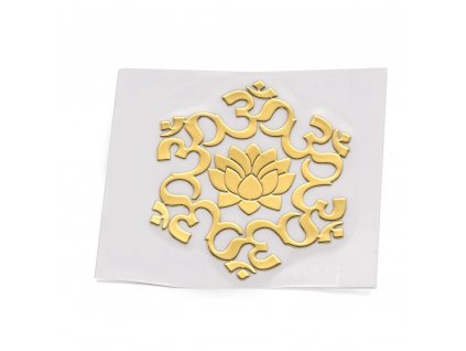 9420 ezotericka mosazna samolepka lotosovy kvet s om zlata