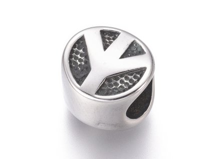 Nerezový korálek s širokým průtahem symbol míru