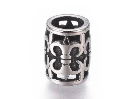Nerezový korálek s širokým průtahem Fleur de lis