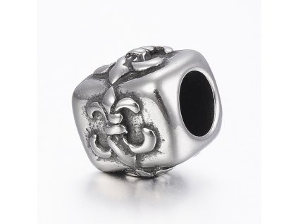 Nerezový korálek s širokým průtahem Fleur de lis