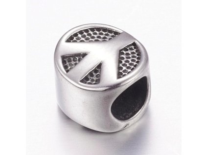 Nerezový korálek s širokým průtahem symbol míru