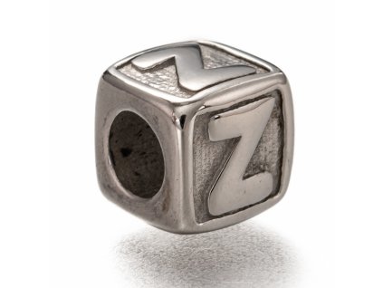 Nerezový korálek s širokým průtahem kostka písmeno Z