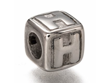 Nerezový korálek s širokým průtahem kostka písmeno H