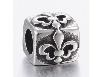 Nerezový korálek s širokým průtahem Fleur De Lis