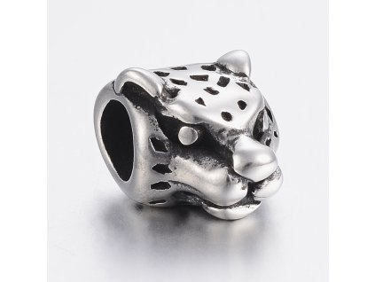 Nerezový korálek s širokým průtahem leopard