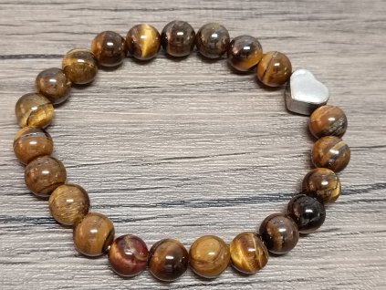 Náramek tygří oko 8mm srdce