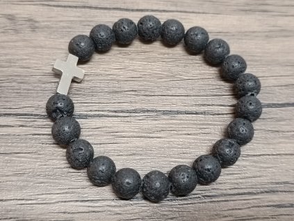 Náramek láva 8mm křížek