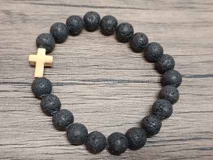 Náramek láva 8mm křížek