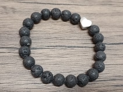 Náramek láva 8mm srdce