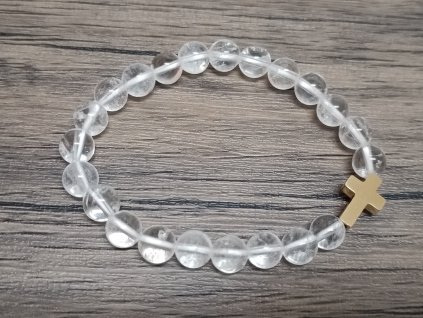 Náramek křišťál EXTRA 8mm křížek