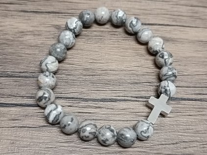Náramek jaspis Picasso 8mm křížek