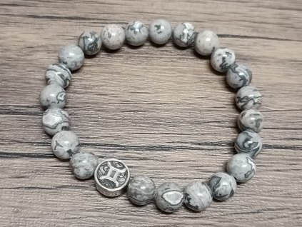 Náramek jaspis Picasso 8mm znamení Blíženci