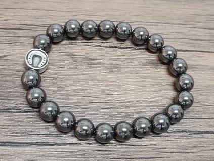 Náramek Hematit 8mm podkova kůň