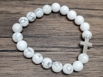 Náramek magnezit 8mm křížek