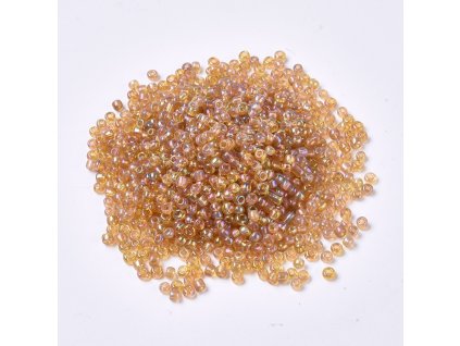 Rokajlové korálky zlatavé velikost 8/0 transparentní duhové, balení cca 12 gramů