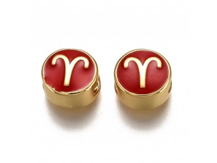 Korálek smaltovaný znamení zvěrokruhu Beran - pozlaceno 18K zlatem 10x5mm