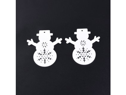 36085 vanocni drevena dekorace snehulak bily 67x59x2mm