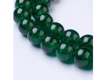 Skleněné korálky pukané kulička 10mm tmavě zelené 5 kusů v balení