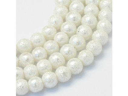 Skleněné korálky perly s texturou 6mm bílé 10 kusů v balení