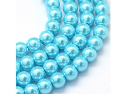 Skleněné korálky perly 10mm azurové 5 kusů v balení