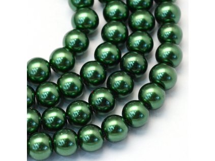 Skleněné korálky perly 8mm tmavě zelené 5 kusů v balení