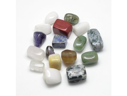 Mix přírodních a syntetických kamenů tromlovaný 15~55x10~25x10~25mm balení cca 100g cca 5-8 kusů