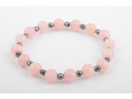 Náramek jadeit růžový 8mm s fasetovaným hematitem 4mm