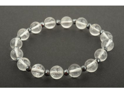 Náramek křišťál 8mm s fasetovaným hematitem 4mm