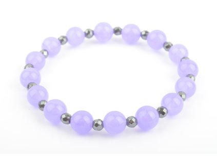 Náramek jadeit fialový 8mm s fasetovaným hematitem 4mm