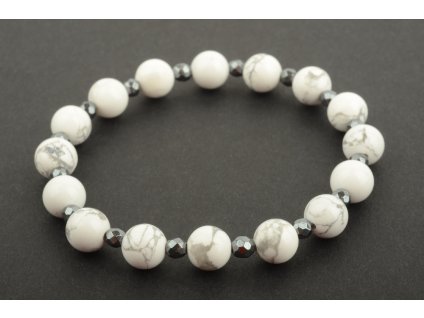 Náramek magnezit 8mm s fasetovaným hematitem 4mm
