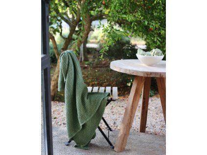 linen waffle throw inforest green 3