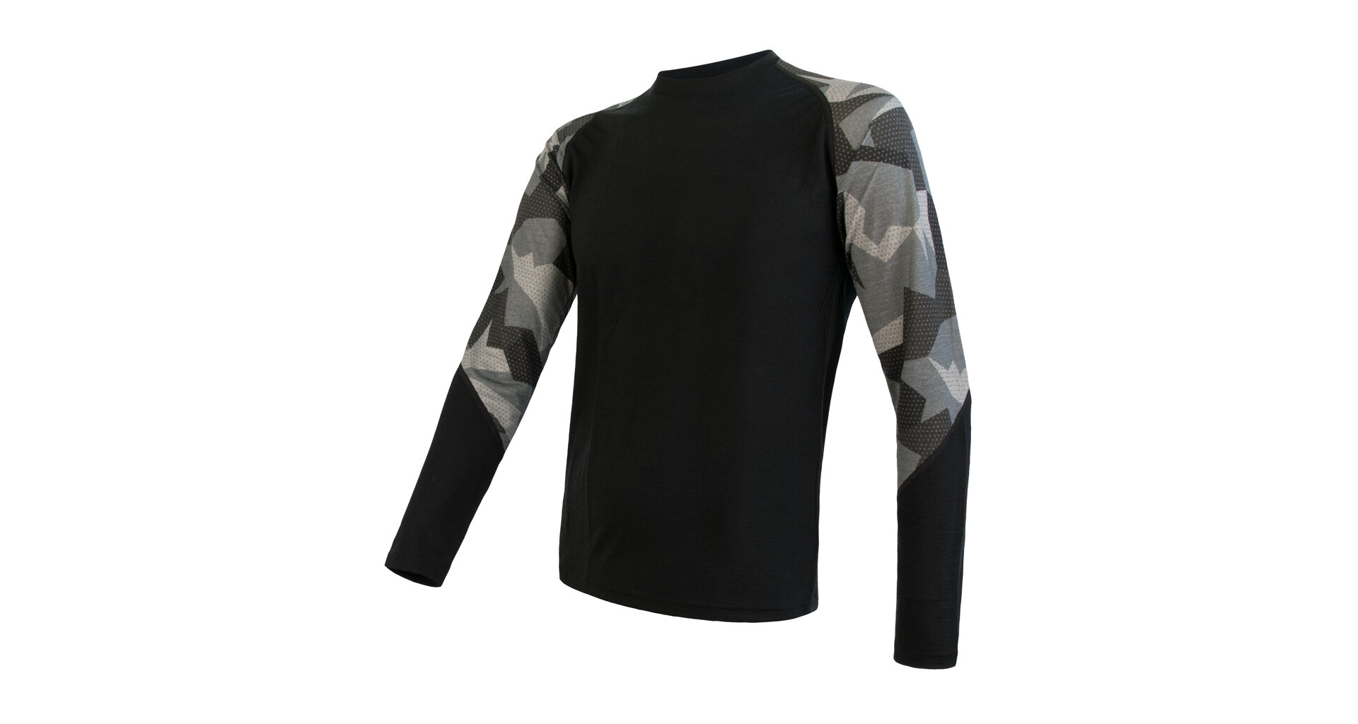 SENSOR MERINO IMPRESS pánské triko dl.r, černá/camo Velikost: L