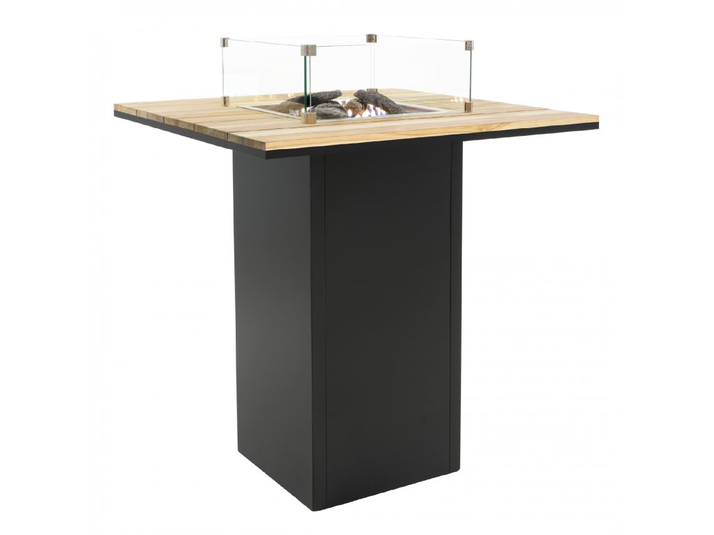 Levně Krbový plynový stůl Cosiloft barový stůl černý rám / deska teak COSI