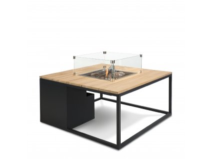 Stůl s plynovým ohništěm Cosiloft 100 černý rám / deska teak