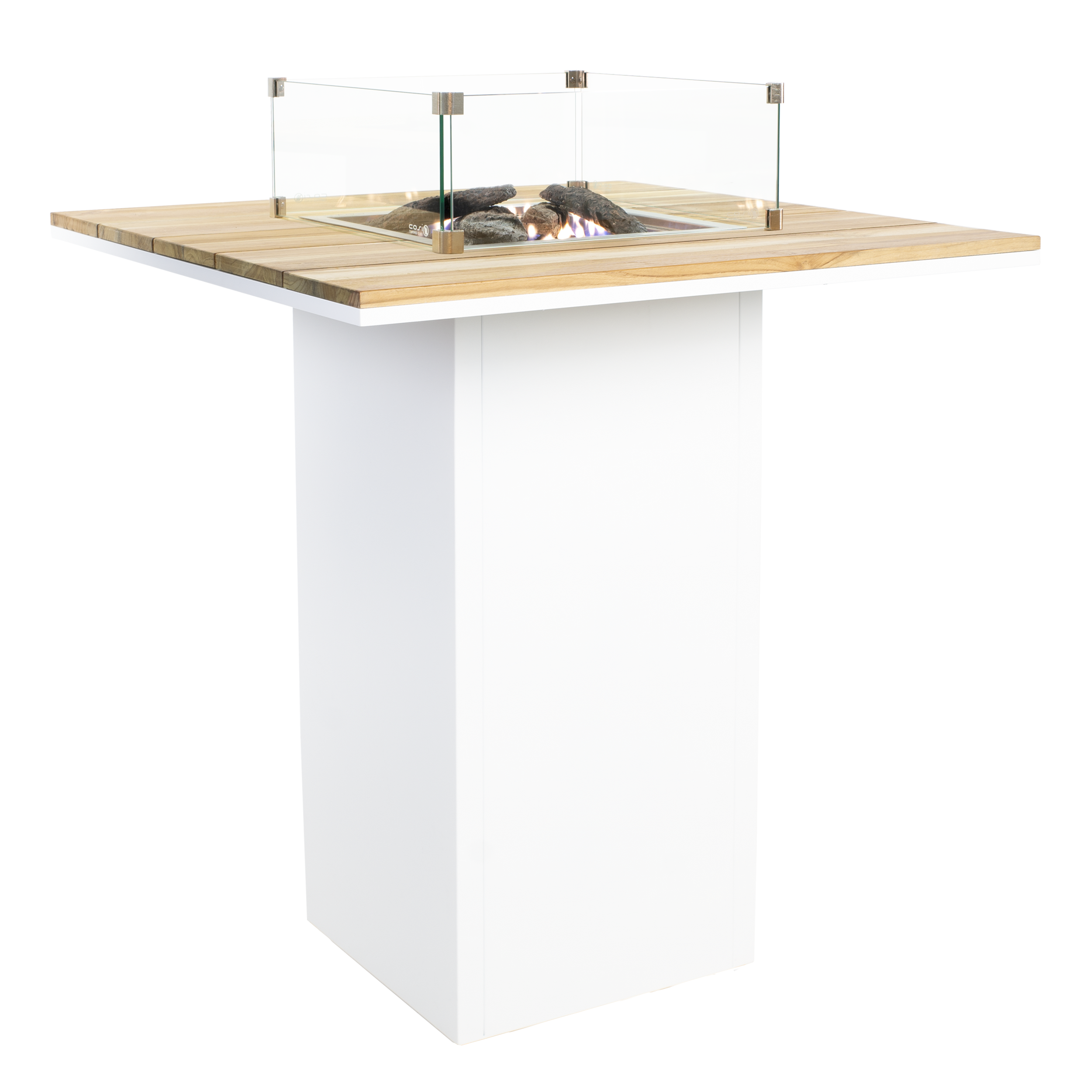 Levně Krbový plynový stůl Cosiloft barový stůl bílý rám / deska teak COSI
