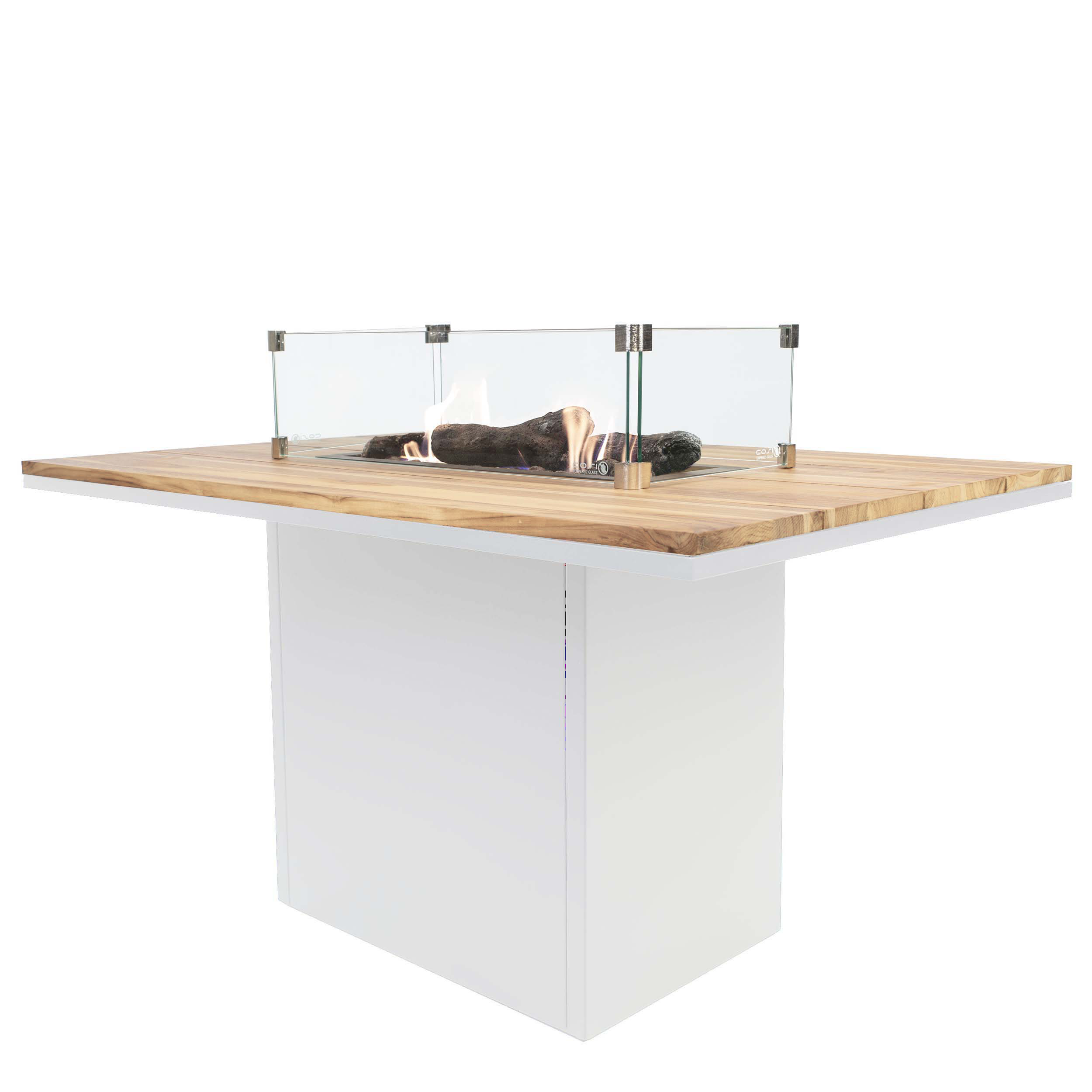 Levně Krbový plynový stůl Cosiloft 120 vysoký jídelní stůl bílý rám / deska teak (neobsahuje sklo) COSI