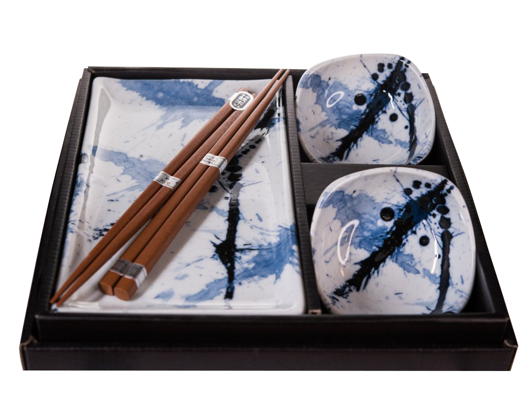 MADE IN JAPAN Sushi Set Blue & White Splash 22x13cm