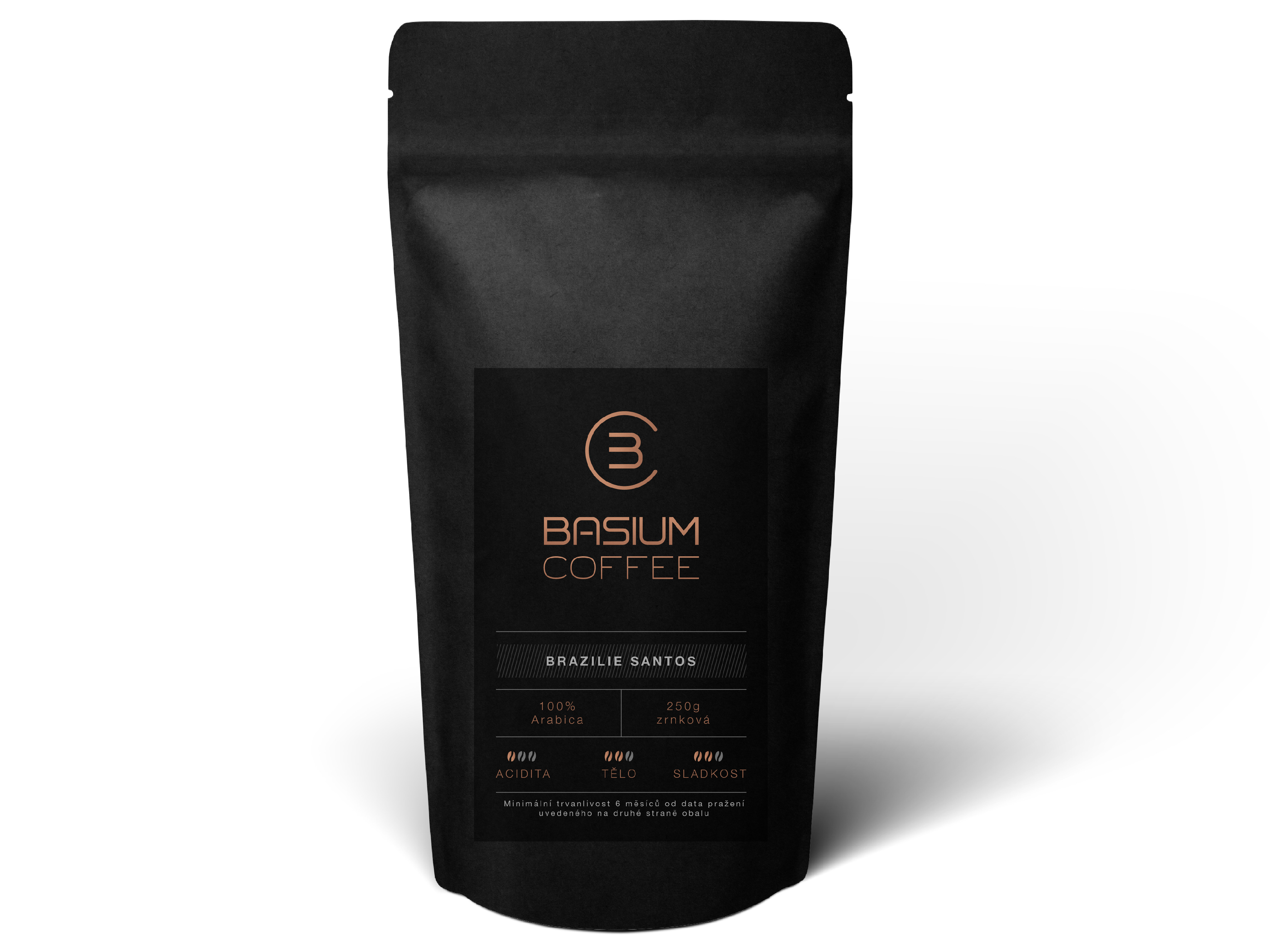 Basium coffee brazílie santos zrnková 250g čerstvě pražená